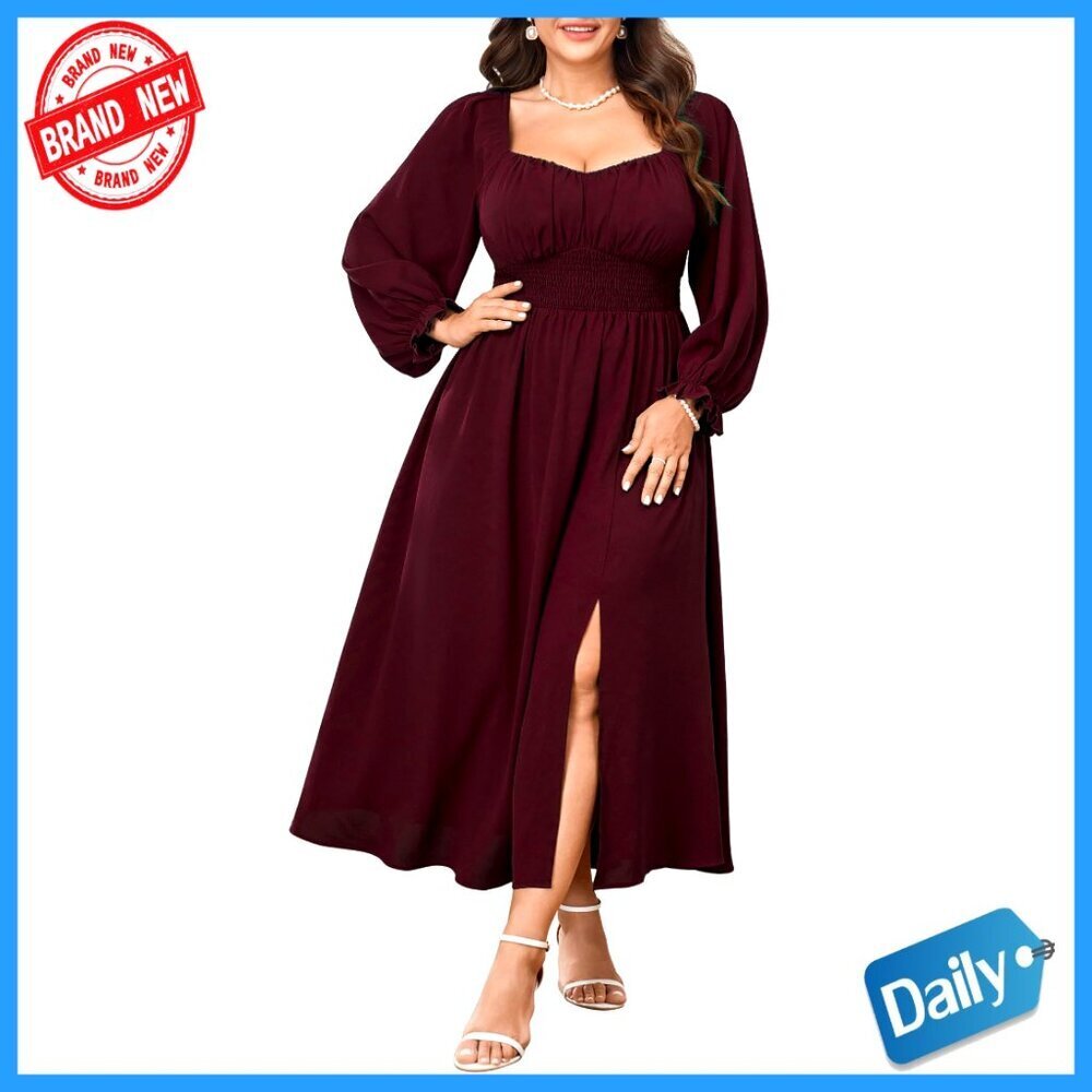 Maxi Dress Sweetheart Neckline Smocked Waist Slit Elegant Cocktail Wedding Guest